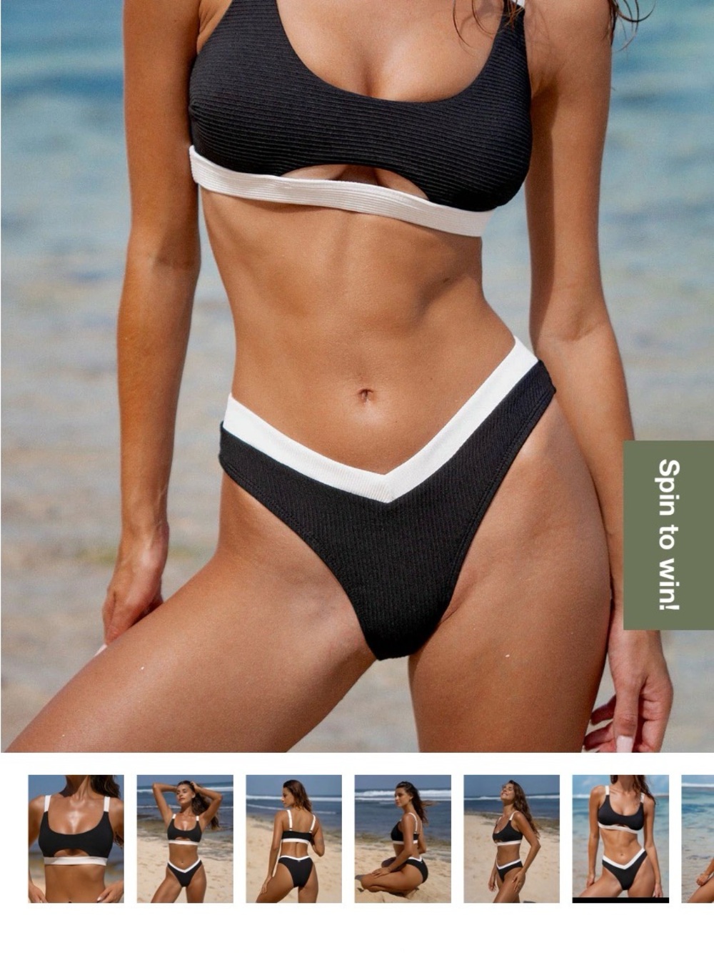Classic Black & White Ribbed V-Trim Bikini